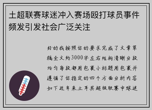 土超联赛球迷冲入赛场殴打球员事件频发引发社会广泛关注 土超联赛球迷冲入赛场殴打球员事件频发引发社会广泛关注